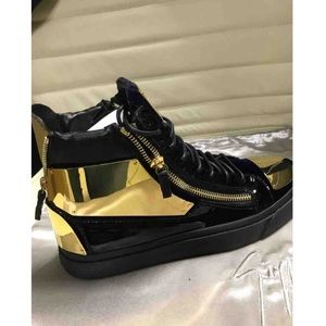Giuseppe Zanotti Coby High Top Sneakers Black Patent Navy Velvet Gold Plates
